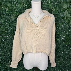 Cream Collared Cropped Sweater